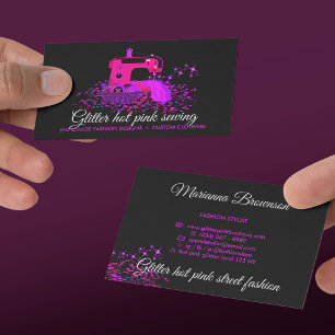 Pink Black Quilt Sewing Machine Seamstress Tailor Business Card