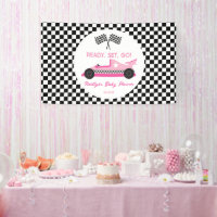 Pink Black Race Car Ready Set Go Baby Shower