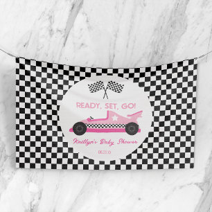 Pink Black Race Car Ready Set Go Baby Shower Banner