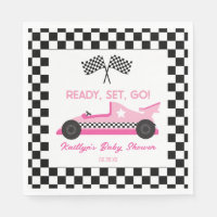 Pink Black Race Car Ready Set Go Baby Shower