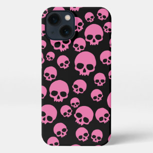 Pink Black Random Skulls Pattern iPhone 13 Case