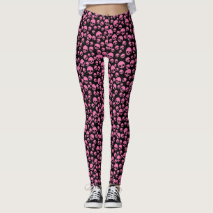 Pink Black Random Skulls Pattern Leggings