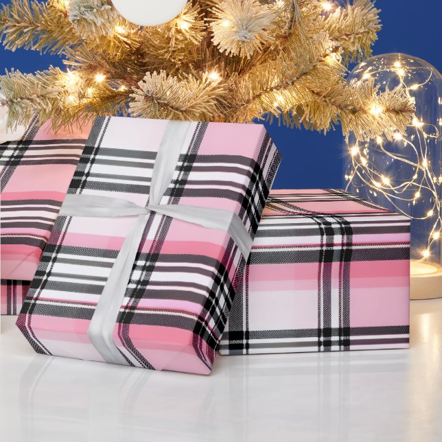 Pink Black  Red Plaid Pattern Wrapping Paper (Holidays)