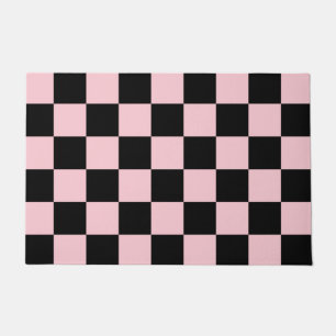 Pink Black Retro Checks Chequerboard Pattern   Doormat
