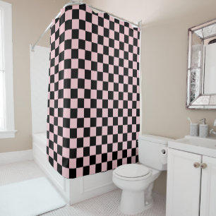 Pink Black Retro Checks Chequerboard Pattern    Shower Curtain