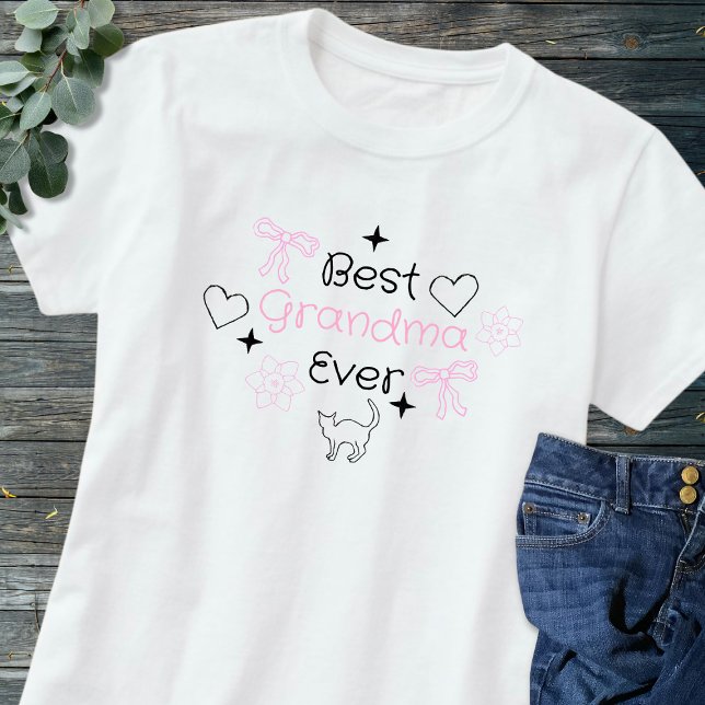 Pink & Black Retro Hand Drawn Best Grandma Ever T-Shirt (Creator Uploaded)
