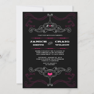 Pink & Black Rock 'n' Roll Music Themed Wedding Invitation