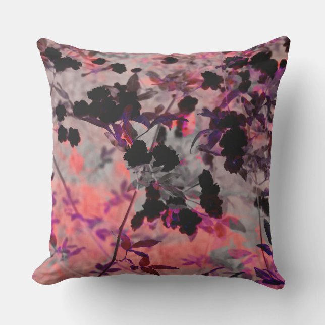 Pink black romantic asian style flower pattern art outdoor cushion (Front)