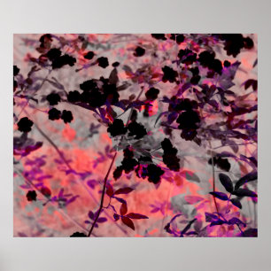 Pink black romantic asian style flower pattern art poster