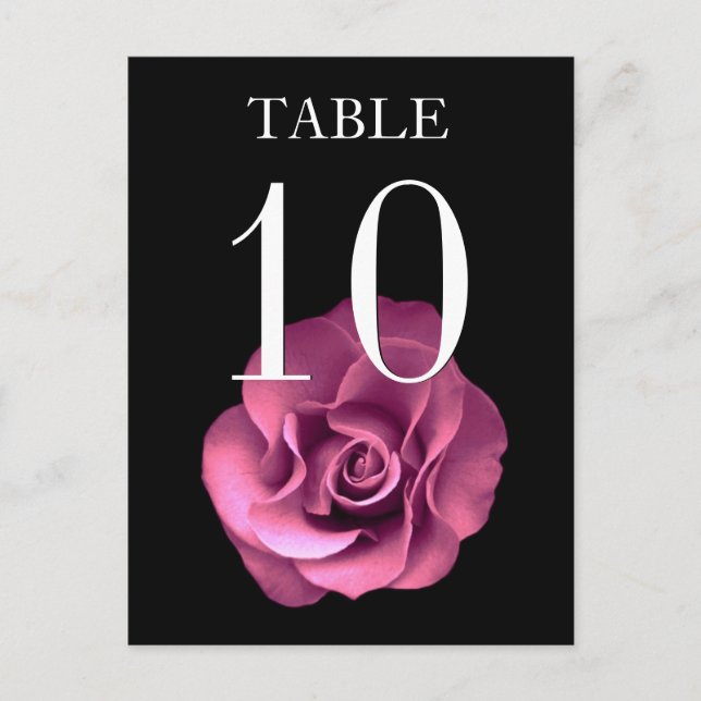 Pink & Black Rose Banquet Table Number Card (Front)