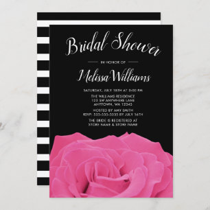 Pink & Black Rose Bridal Shower Invitations