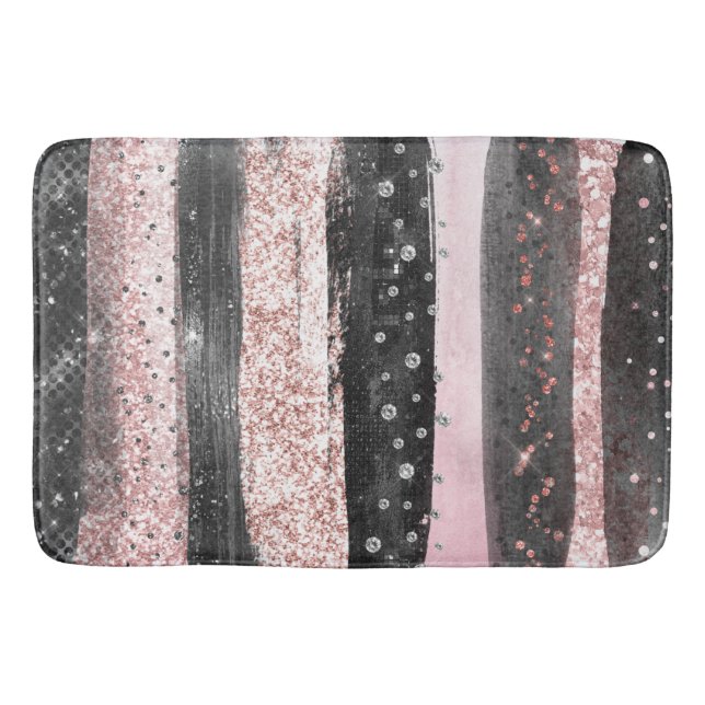Pink Black Rose Gold Glitter Modern Bath Mat (Front)