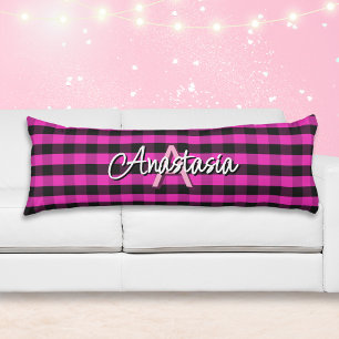 Pink Black Rustic Buffalo Check Plaid Monogrammed Body Cushion
