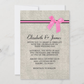 Pink & Black Rustic Burlap Wedding Invitations