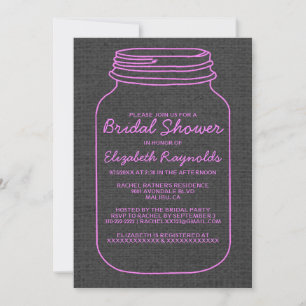 Pink Black Rustic Mason Jar Bridal Shower Invites