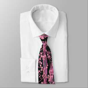 PINK BLACK SAKURA FLOWERS Japanese Floral Pattern Tie