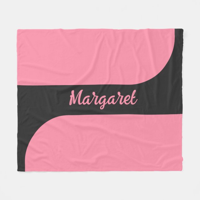  pink &black script girly monogram name fleece blanket (Front (Horizontal))