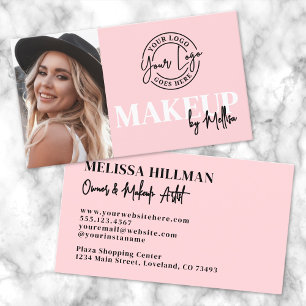 Pink Black Script Photo Logo Makeup Business Card