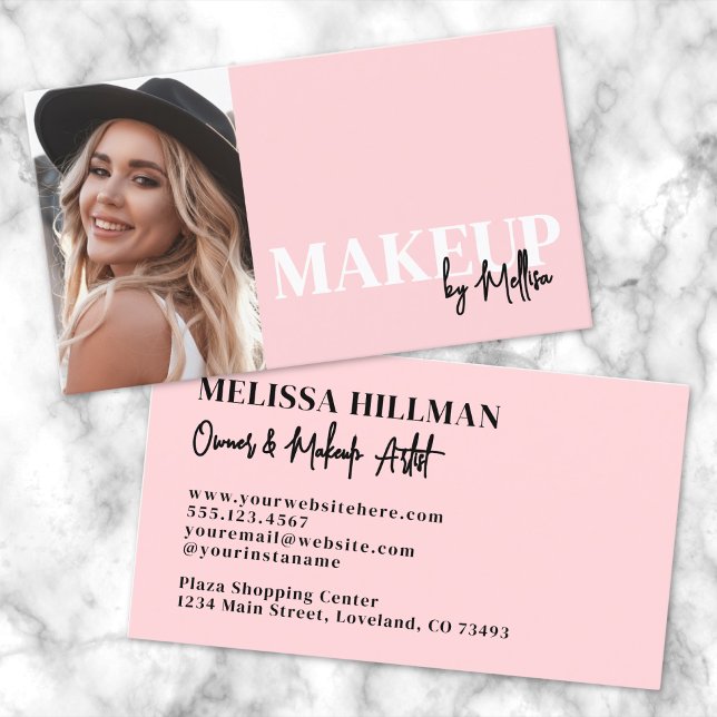 Pink Black Script Photo Makeup Business Card (Pink Black Script Photo Makeup Business Card)