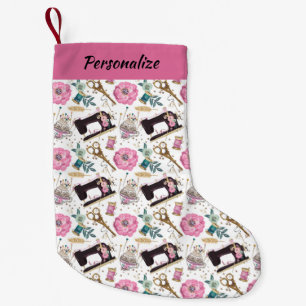 Pink Black Sewing Maching Thread Design Christmas Small Christmas Stocking