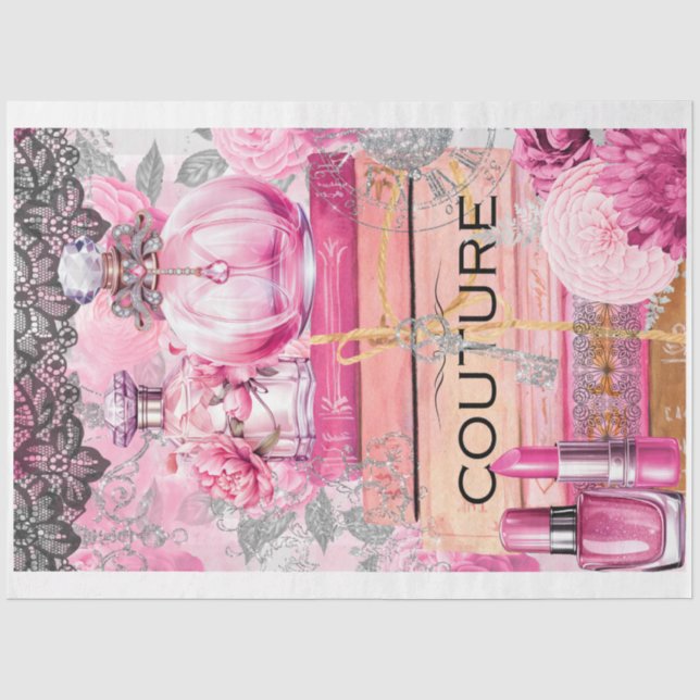 Pink & Black Shabby Glam Couture decoupage Paper (Front)