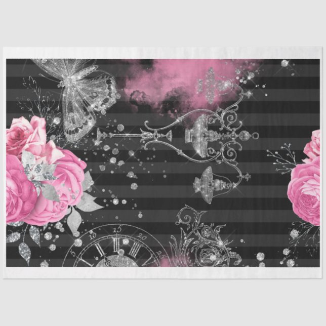 Pink & Black Shabby Glam Tissue Paper (Front)