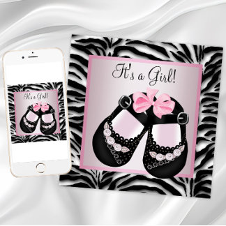 Pink Black Shoes Pink Zebra Baby Shower Invitation