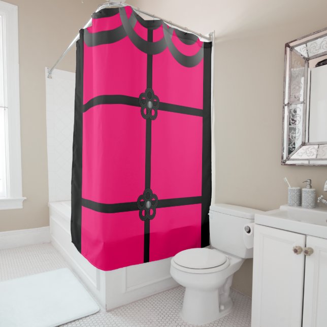 Pink black showercurtain shower curtain (In Situ)