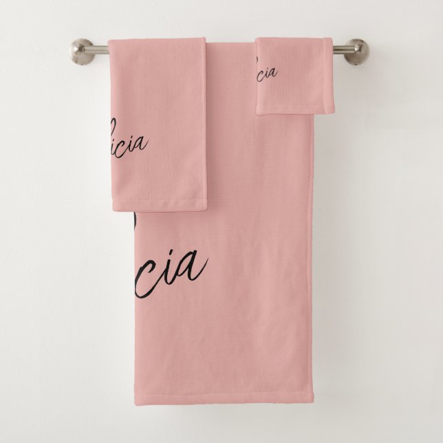 Pink black signature script name personalised  bath towel set (Insitu)