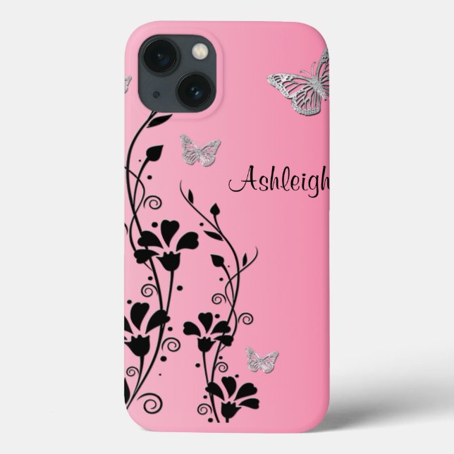 Pink Black Silver Butterfly Floral iPad Air Case 3 (Back)