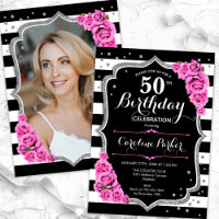 Pink Black Silver Photo 50th Birthday