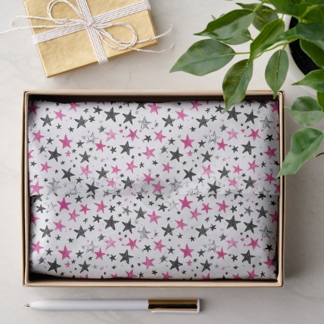 Pink Black Silver Stars Birthday Tissue Paper (Gift)