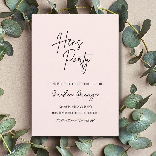 Pink Black Simple Hens Party Invitation  (Creator Uploaded)