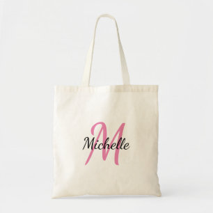 Pink & Black Simple Monogram Classic Trendy Tote Bag