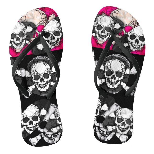 Pink Black Skull Bling Pattern Jandals (Footbed)