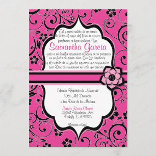 Pink & Black Spanish Quinceañera Invitation