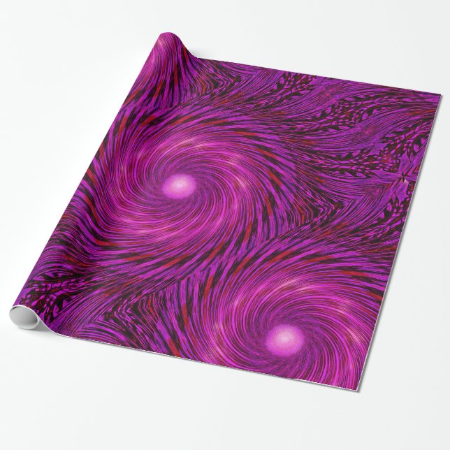 Pink Black Spiral Wave Kaleidoscope Art Wrapping Paper (Unrolled)