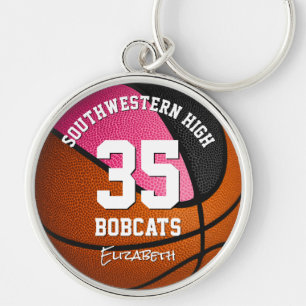 pink black sports team name girls basketball key ring