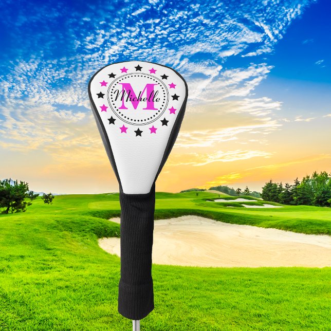 Pink Black Stars Monogram Golf Head Cover (Creator Uploaded)