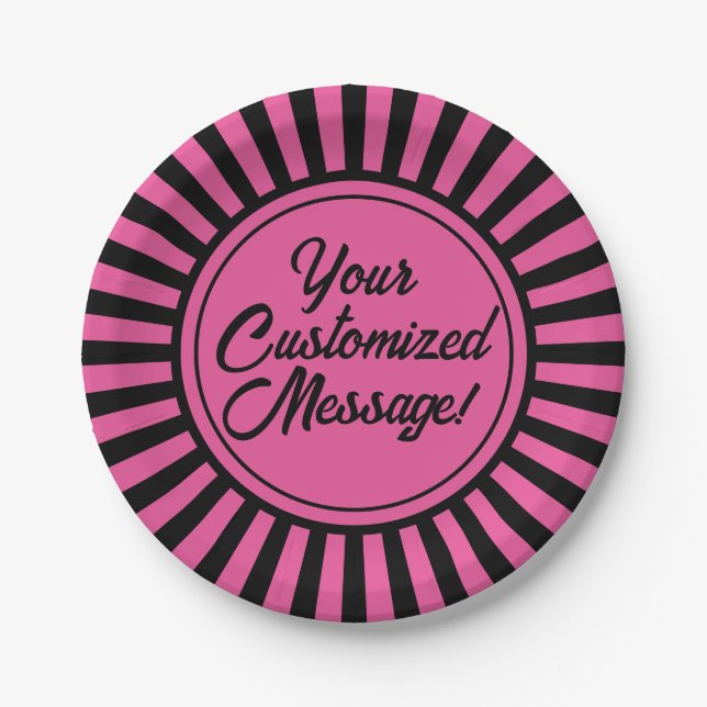Pink Black Stripe Halloween Paper Plate (Front)