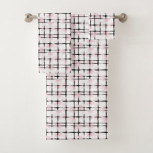 Pink Black Stripes Bath Towel Set