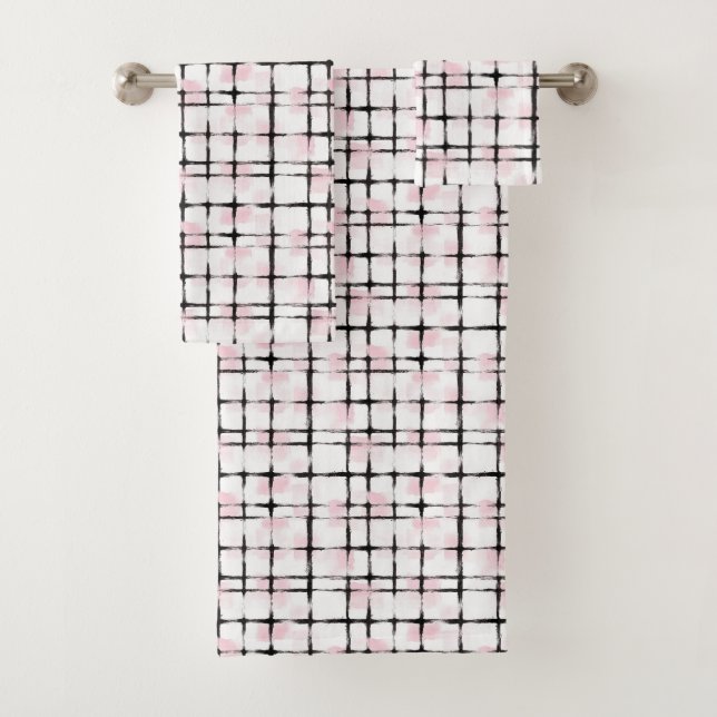 Pink Black Stripes   Bath Towel Set (Insitu)