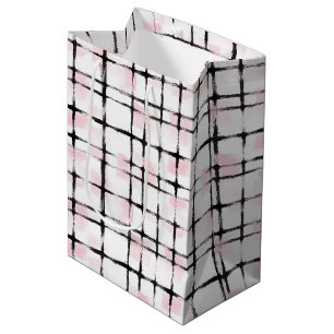 Pink Black Stripes Birthday Medium Gift Bag