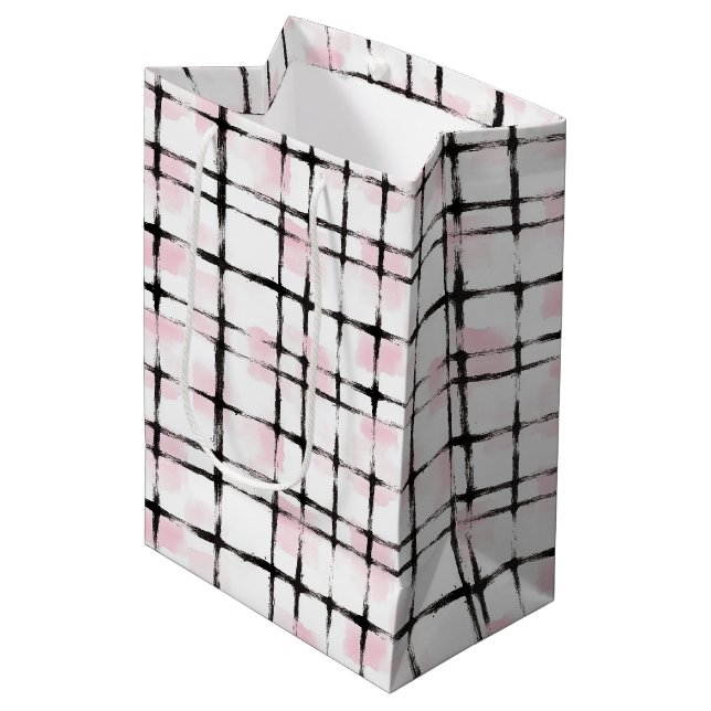 Pink Black Stripes Birthday Medium Gift Bag (Front Angled)