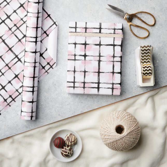 Pink Black Stripes Birthday Wrapping Paper (Crafts)