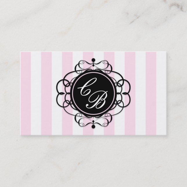 Pink & Black Stripes Chic Boutique Business Card (Front)