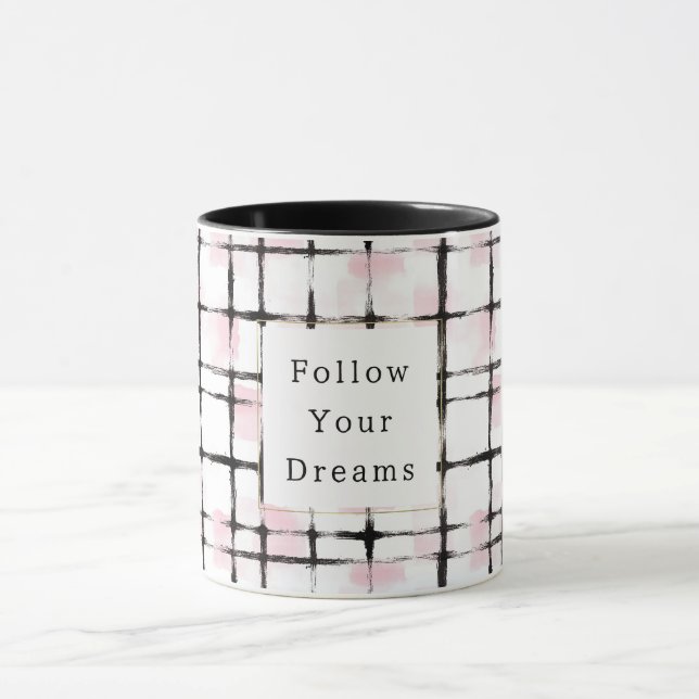 Pink Black Stripes Follow your dreams Mug (Center)