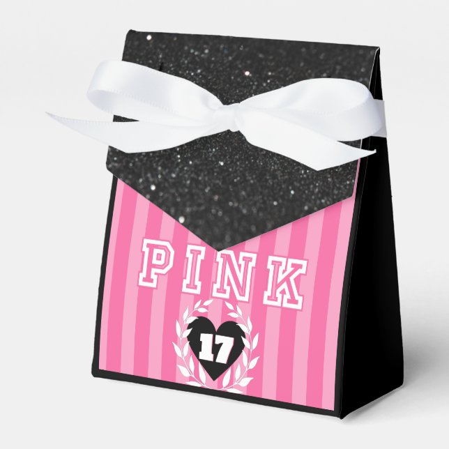 PINK Black Stripes Girly Birthday/Slumber Party  Favour Box (Front Side)