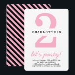 Pink & Black Stripes Kids Birthday Party Invitation<br><div class="desc">Chic birthday party invitation with a big pink number and a back with diagonal stripes in pink and black.</div>