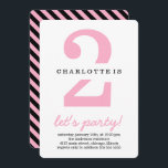 Pink & Black Stripes Kids Birthday Party Invitation<br><div class="desc">Chic birthday party invitation with a big pink number and a back with diagonal stripes in pink and black.</div>